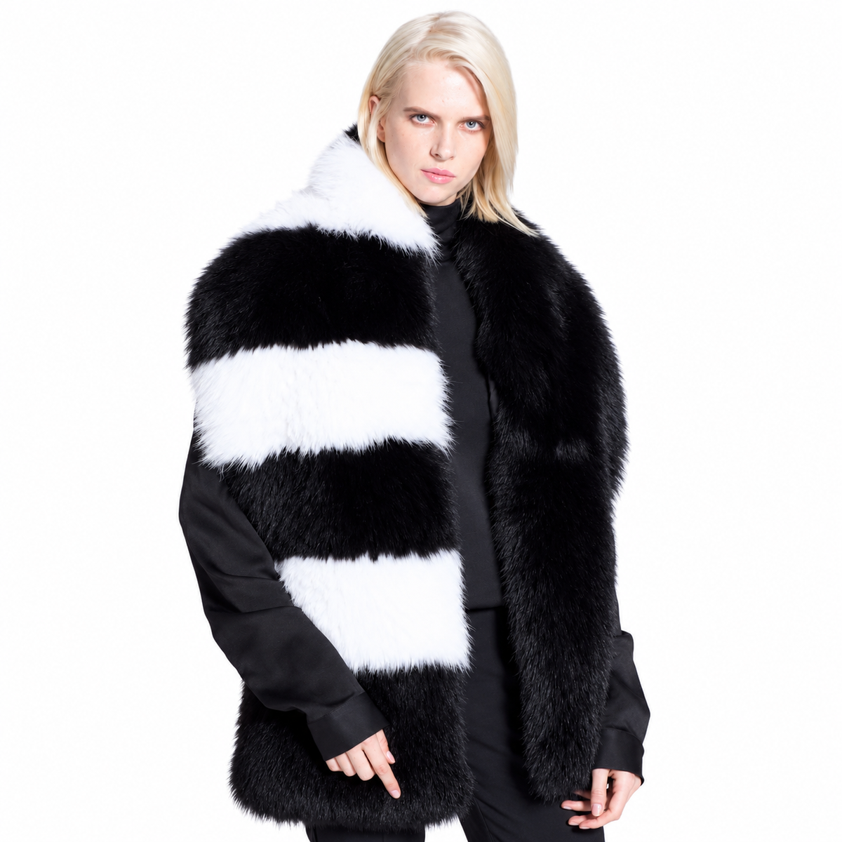 Beba Fox Fur Scarf: Elegant Black & White Winter Style