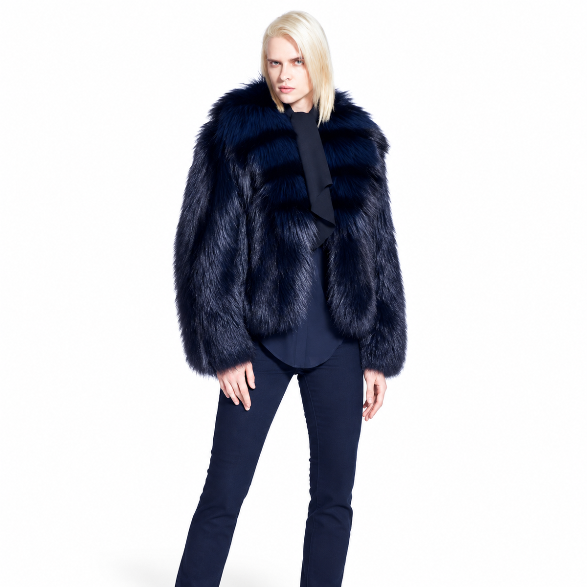 Anya Navy Silver Fox Fur Jacket: Luxury Winter Style