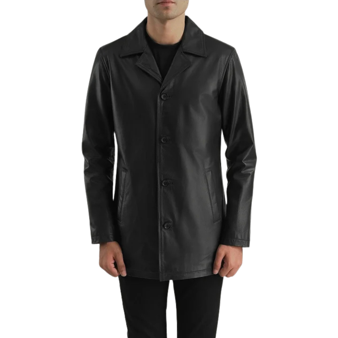 Urban Slate Black Leather Coat: Modern Winter Style