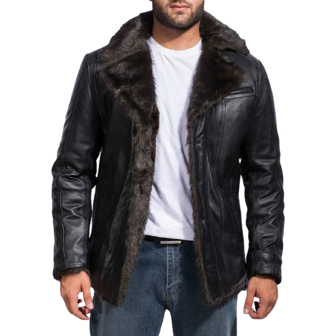 Furcliff Black Leather Coat: Classic Style for Modern Men