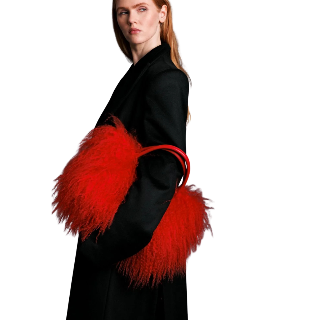 Red Mongolian Lamb Fur Handbag: Bold Luxury Style