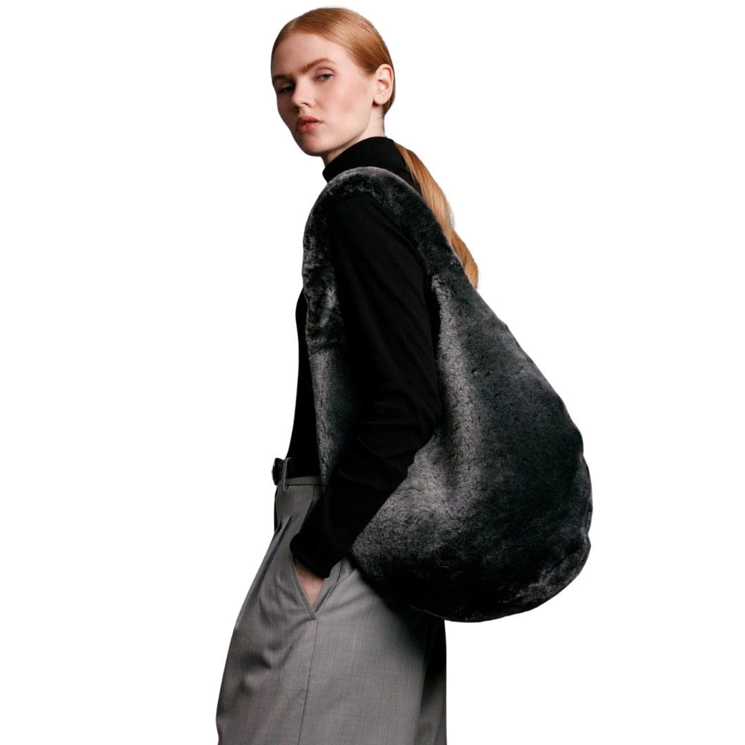 Grey Merino Shearling Fur Hobo Bag: Cozy Luxury