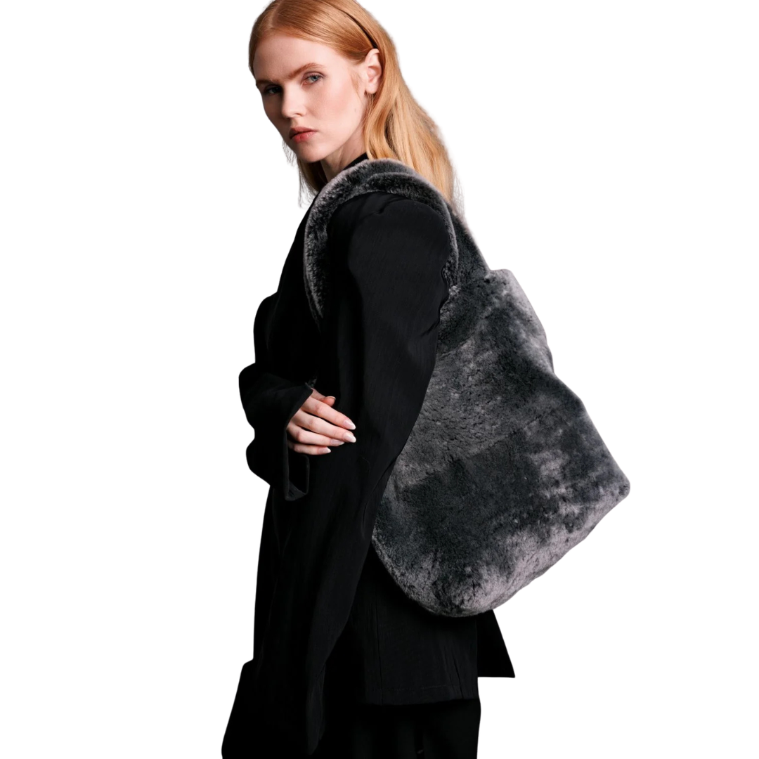 Grey Merino Shearling Fur Tote Bag: Elegant Seasonal Style