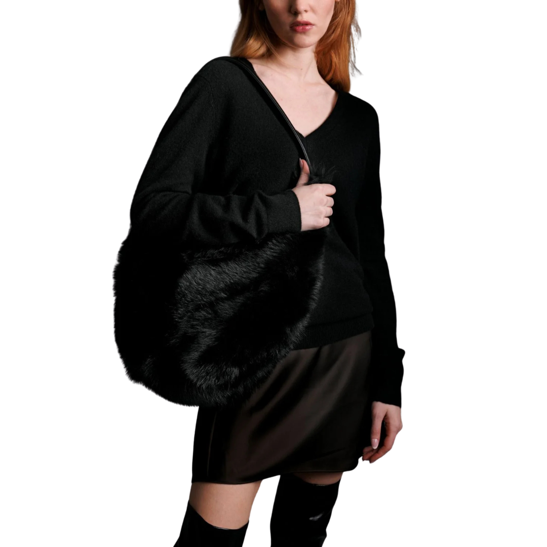 Black Toscana Shearling Fur Hobo Bag: Timeless Winter Luxury