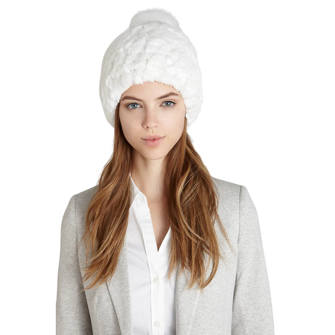 Harper White Pom-Pom Fur Hat: Elegant Winter Style