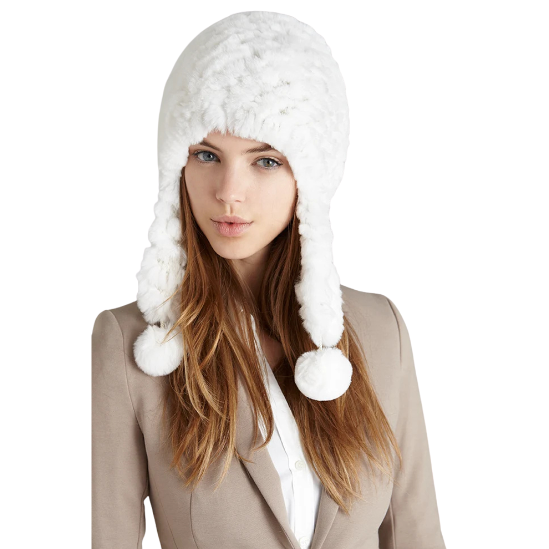 Chullo White Rabbit Fur Hat: Cozy Winter Elegance