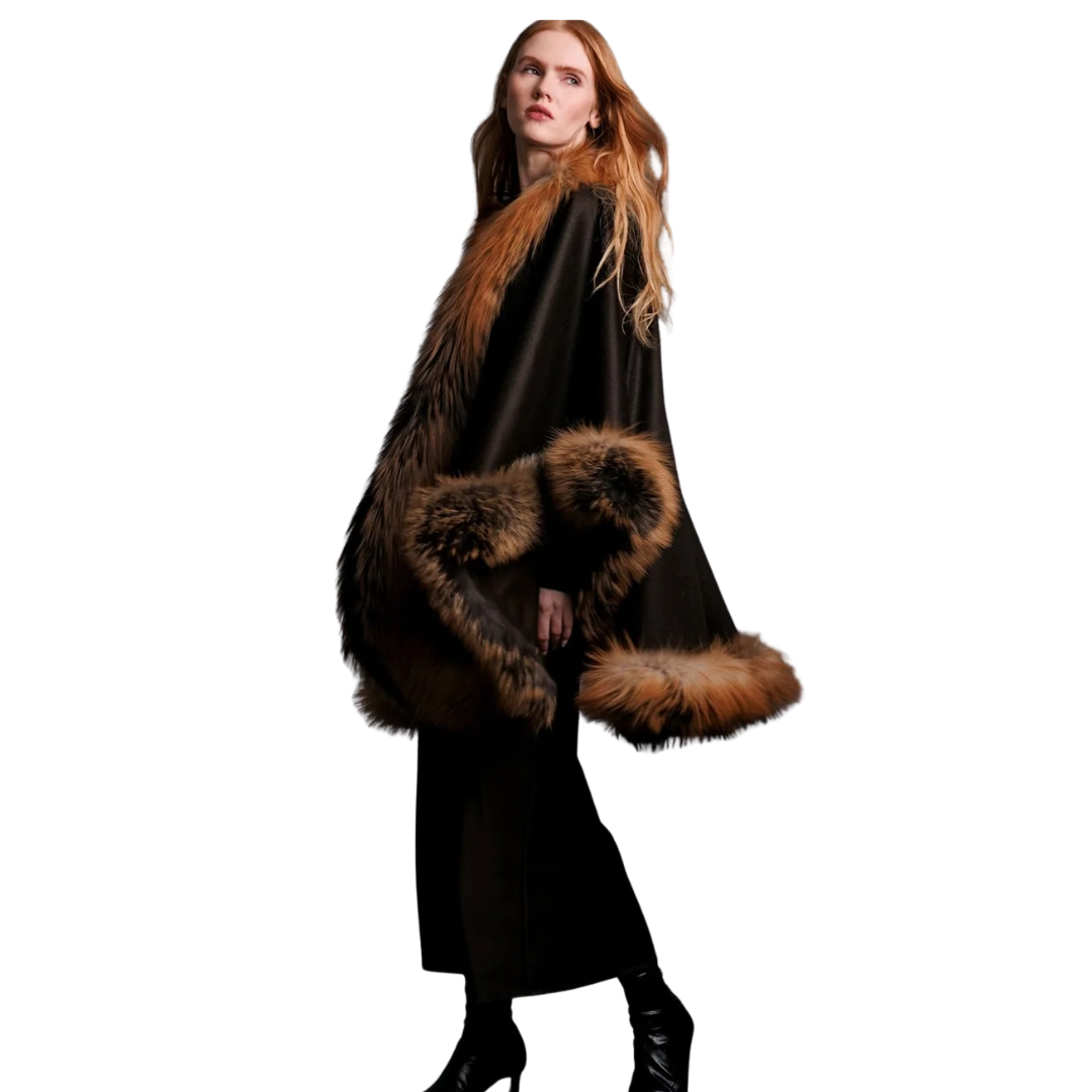 Gold Cross Fox Fur Cashmere Cape: Elegant Seasonal Style