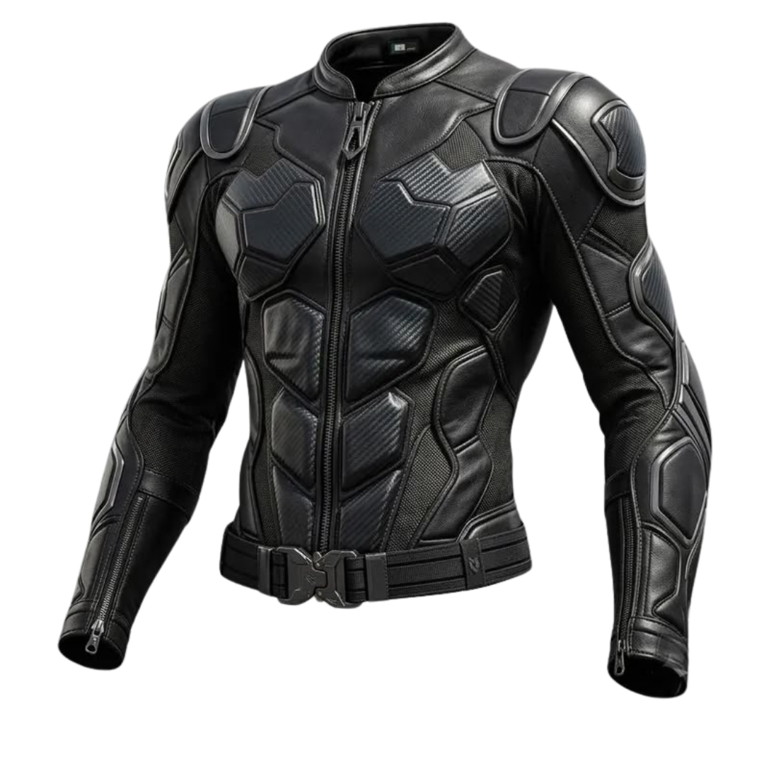 Black Armored Motorcycle Leather Jacket for Men
