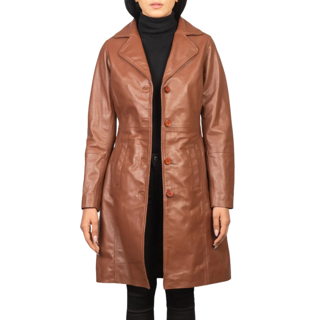 Alexis Brown Single-Breasted Leather Coat: Classic Style