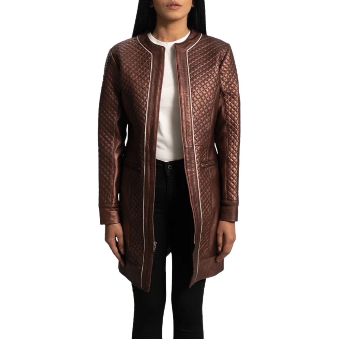 Trudy Lane Quilted Maroon Leather Coat: Elegant Winter Style