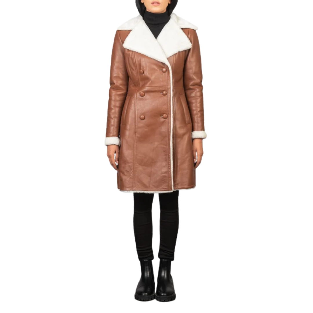 Amie Brown Double-Breasted Shearling Coat: Timeless Winter Style