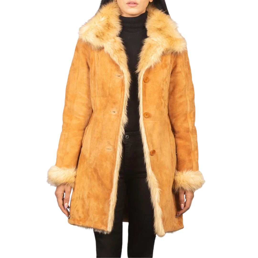 Erica Shearling Beige Leather Coat: Elegant Winter Style
