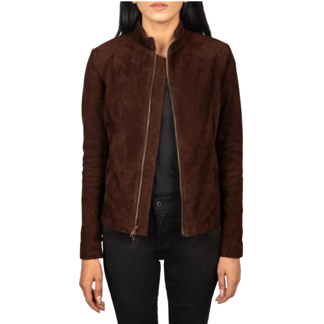 Rumella Mocha Suede Biker Jacket: Modern Everyday Style