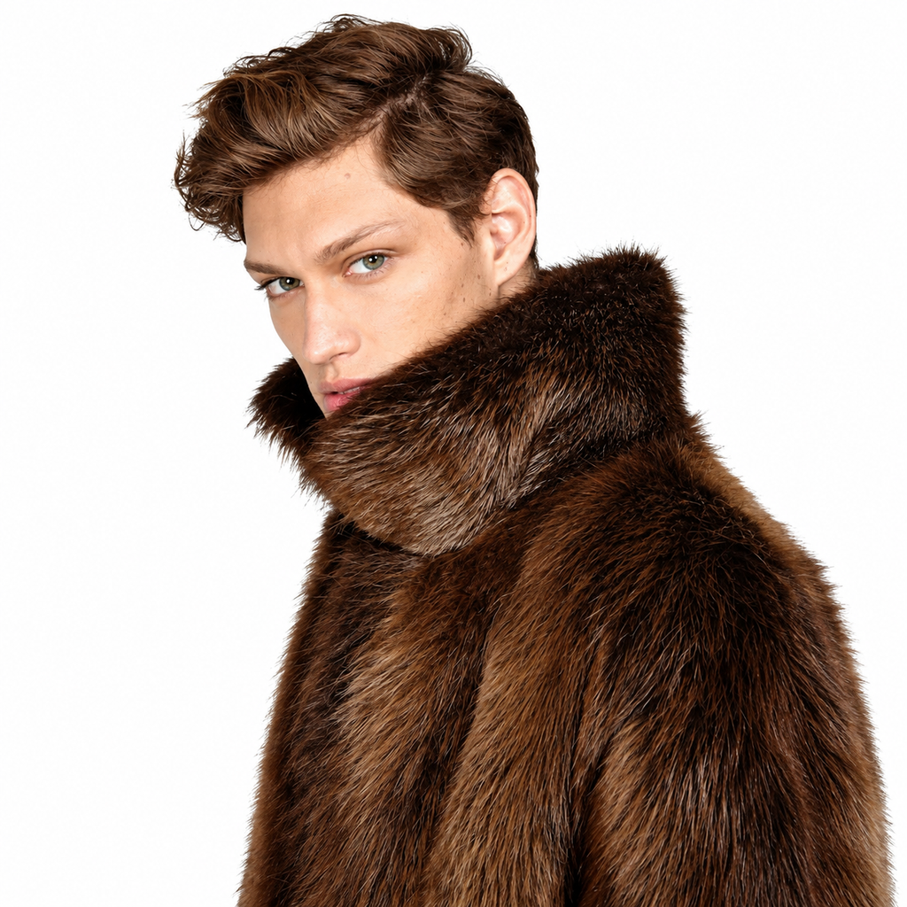 Men's Derek Beaver Fur Jacket | Luxury Brown Winter Coat