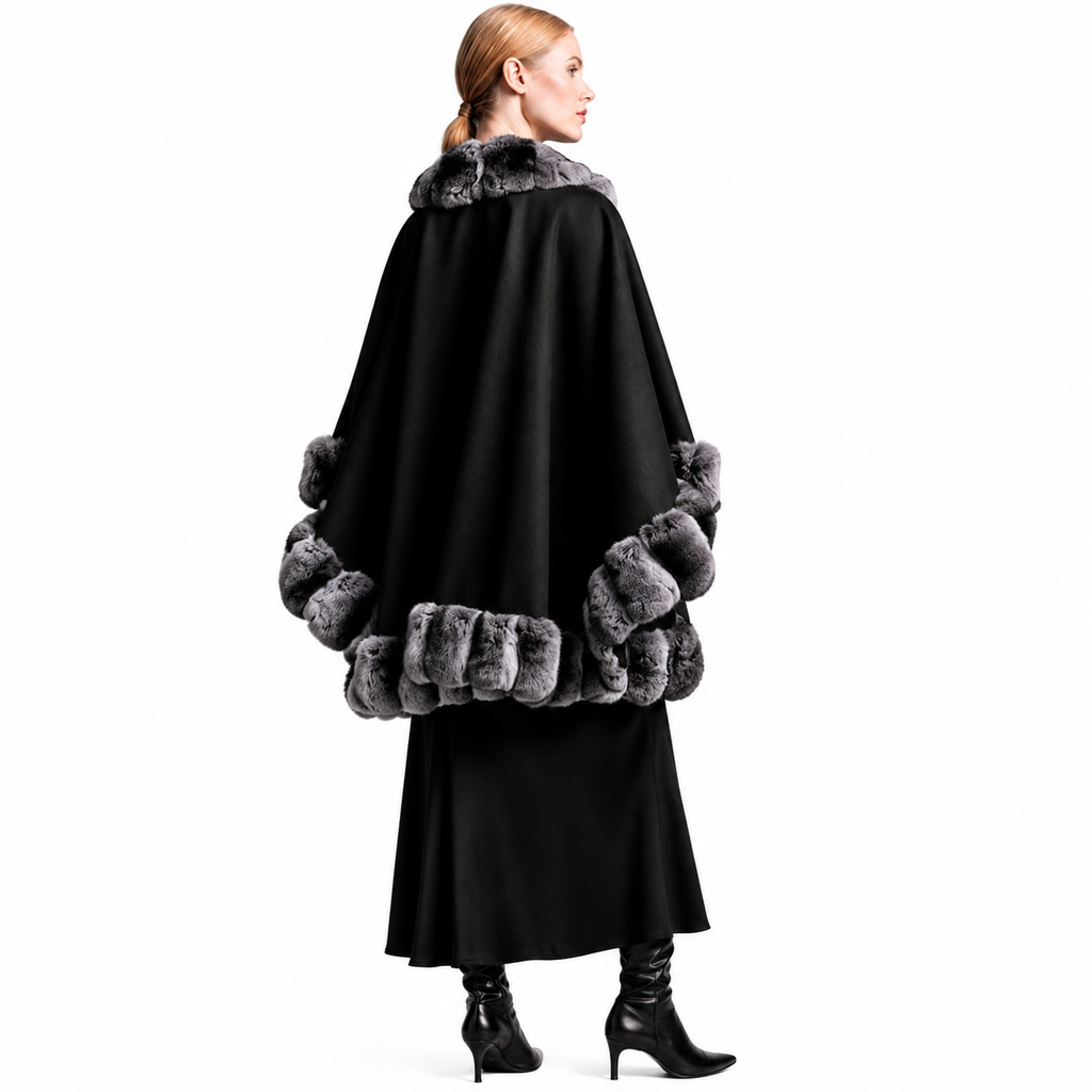 Chinchilla Fur Cashmere Cape – Elegant Luxury Winter Wrap