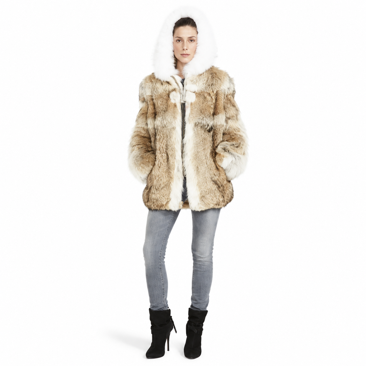 Yana Coyote Fur Jacket – Luxury Hooded Winter Outerwear