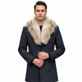 Men's Coyote Fur Notched Collar Wool Overcoat