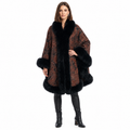 Rust Paisley Cashmere Cape with Black Fox Fur Trim
