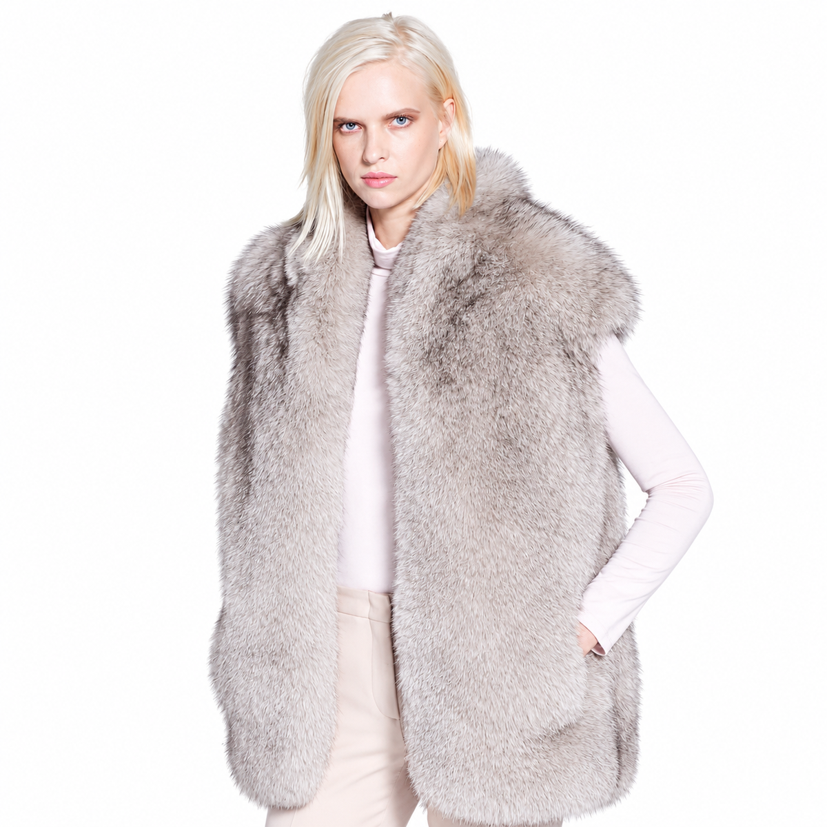 Petra Taupe Fox Fur Vest – Elegant Luxury Winter Layer