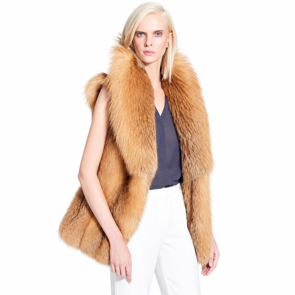 Celia Fox Fur Vest – Luxurious Golden Winter Layer