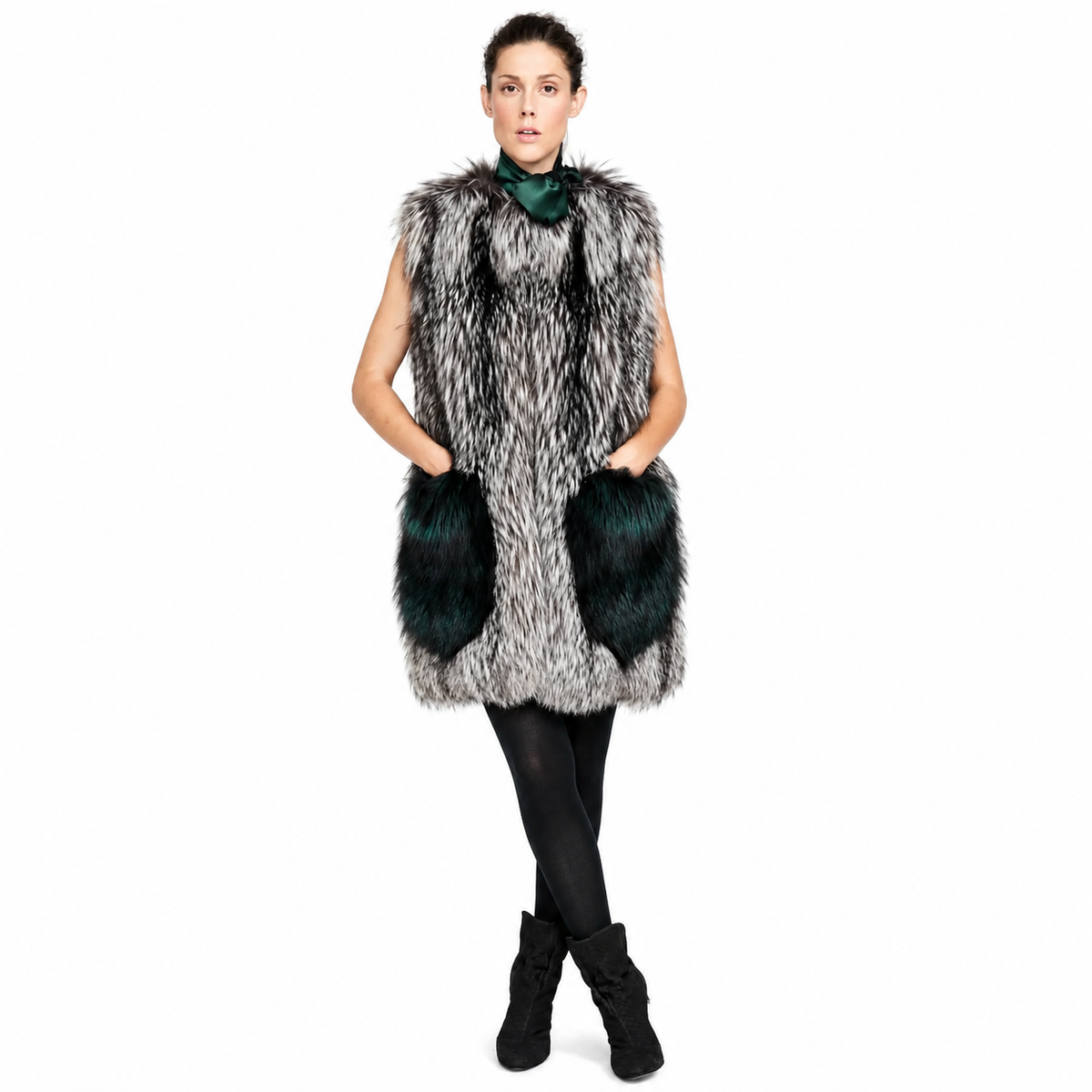 Rayne Silver Fox Fur Vest with Luxury Pockets for Women