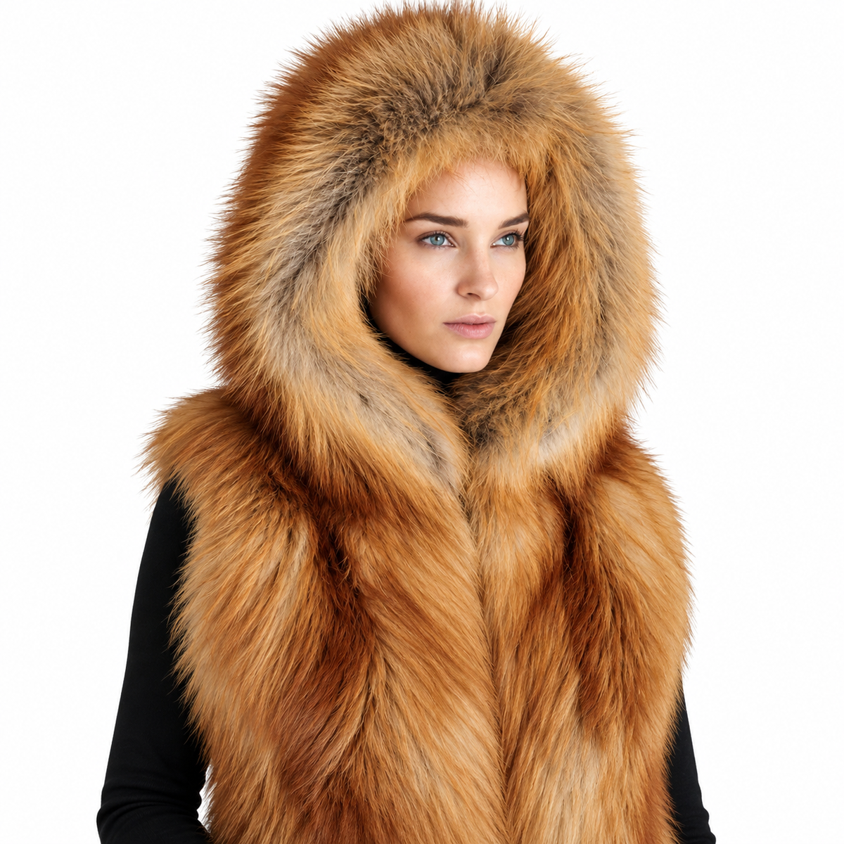 Iris Gold Fox Fur Vest | Luxury Hooded Winter Fashion