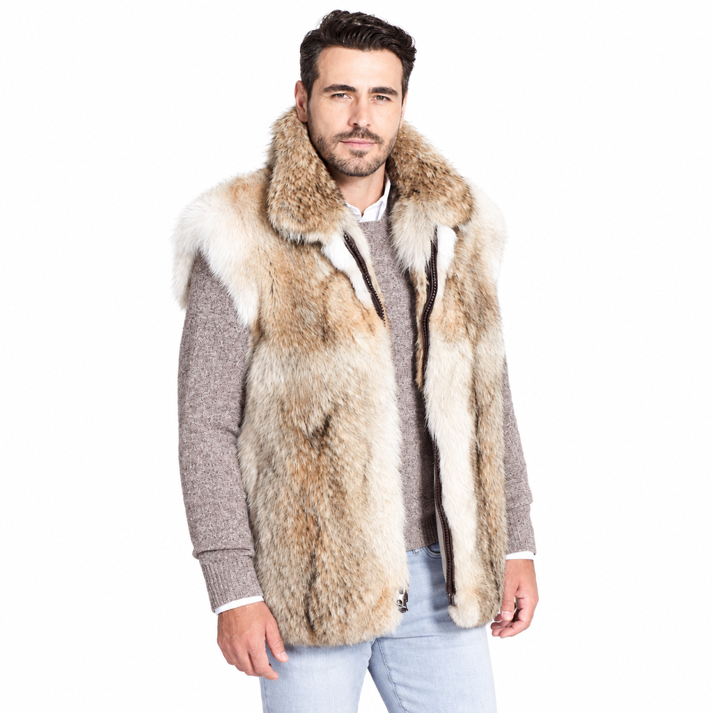 Men's Coyote Fur Vest | Luxury Winter Layered Style