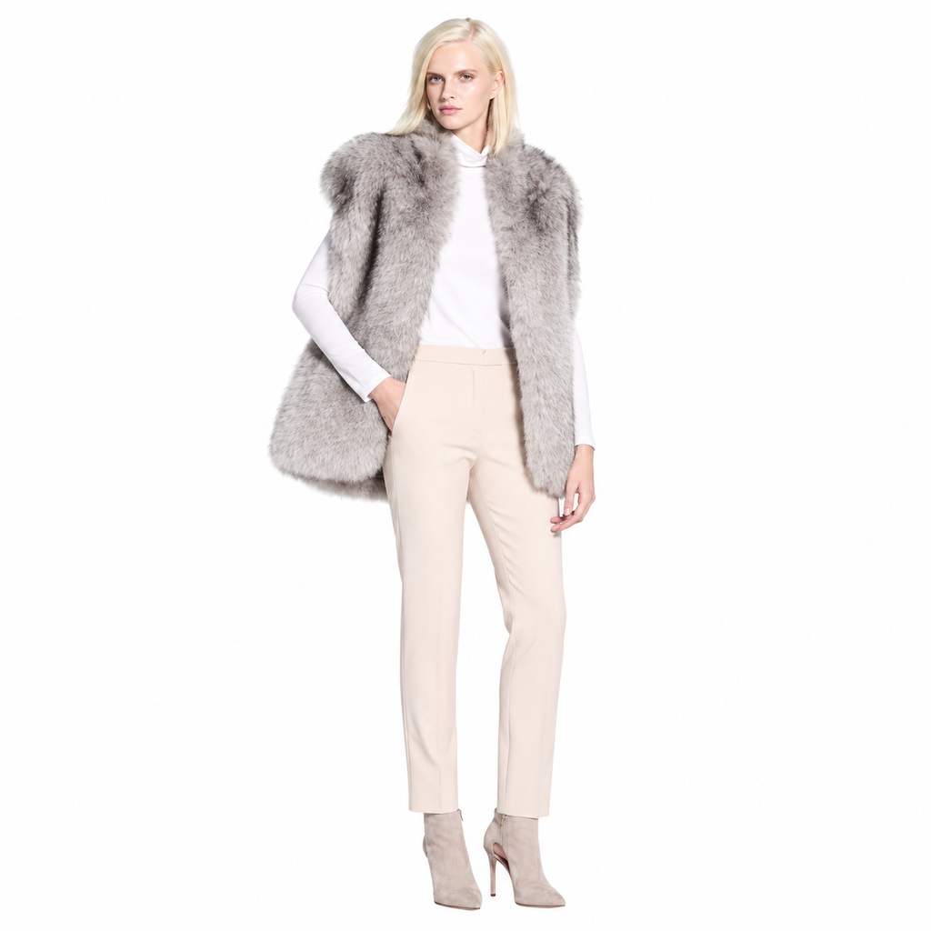 Petra Taupe Fox Fur Vest – Elegant Luxury Winter Layer