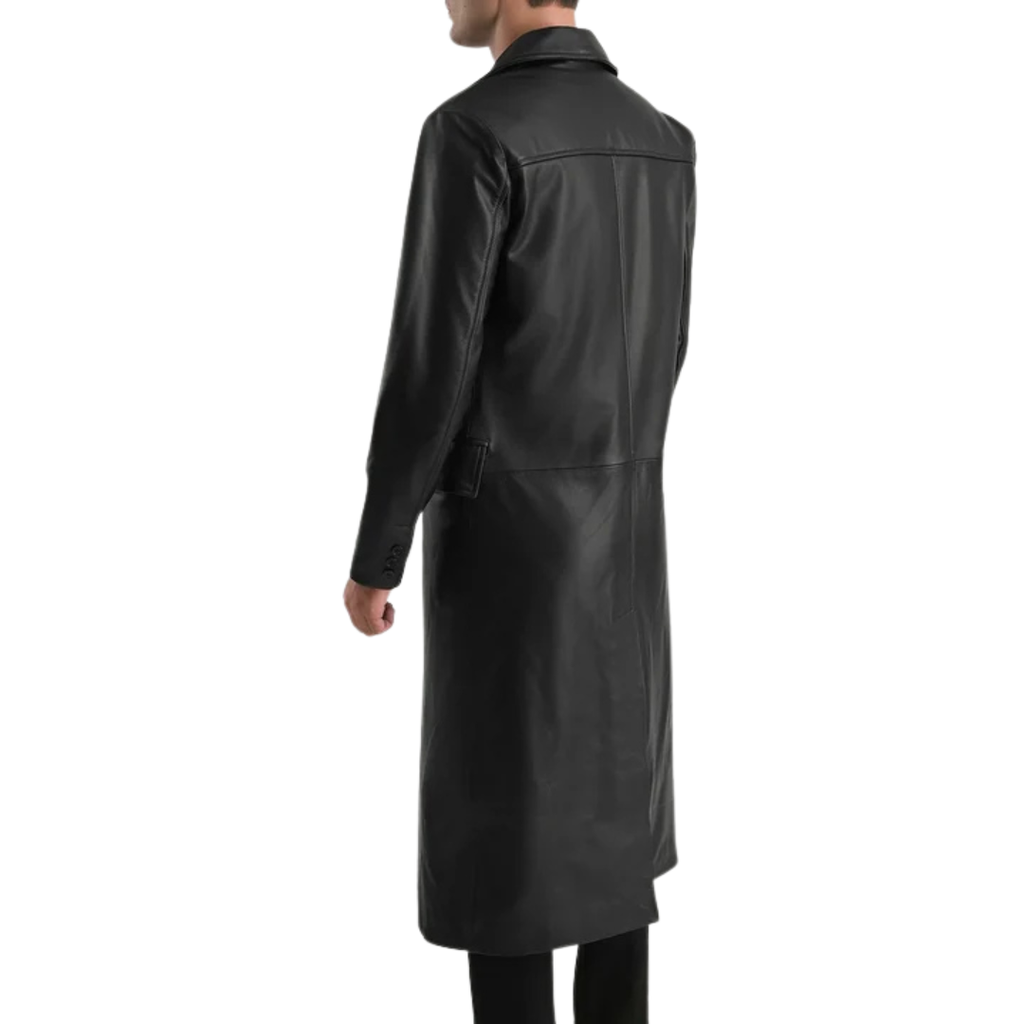Delmar Black Leather Double-Breasted Coat for Men