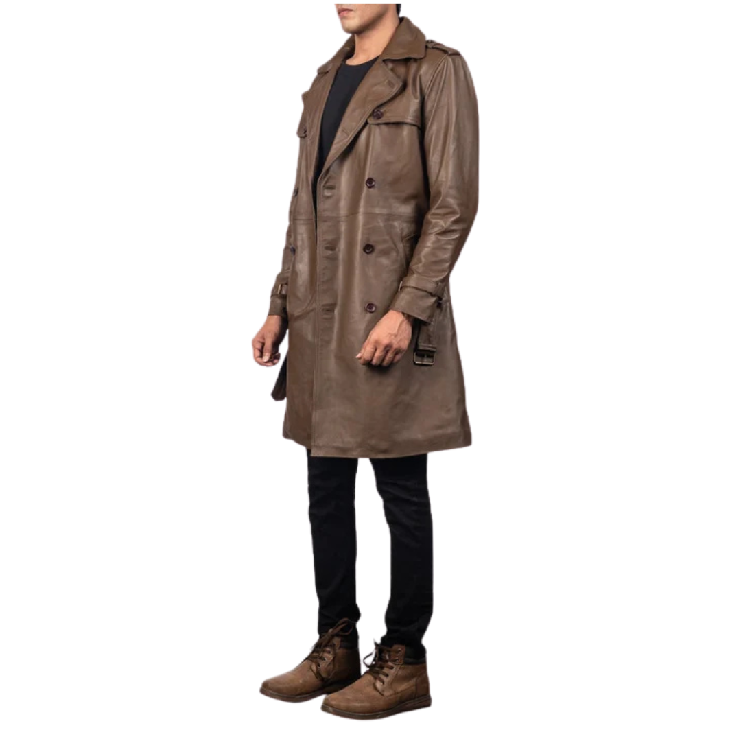 Royson Brown Leather Duster Coat for Men