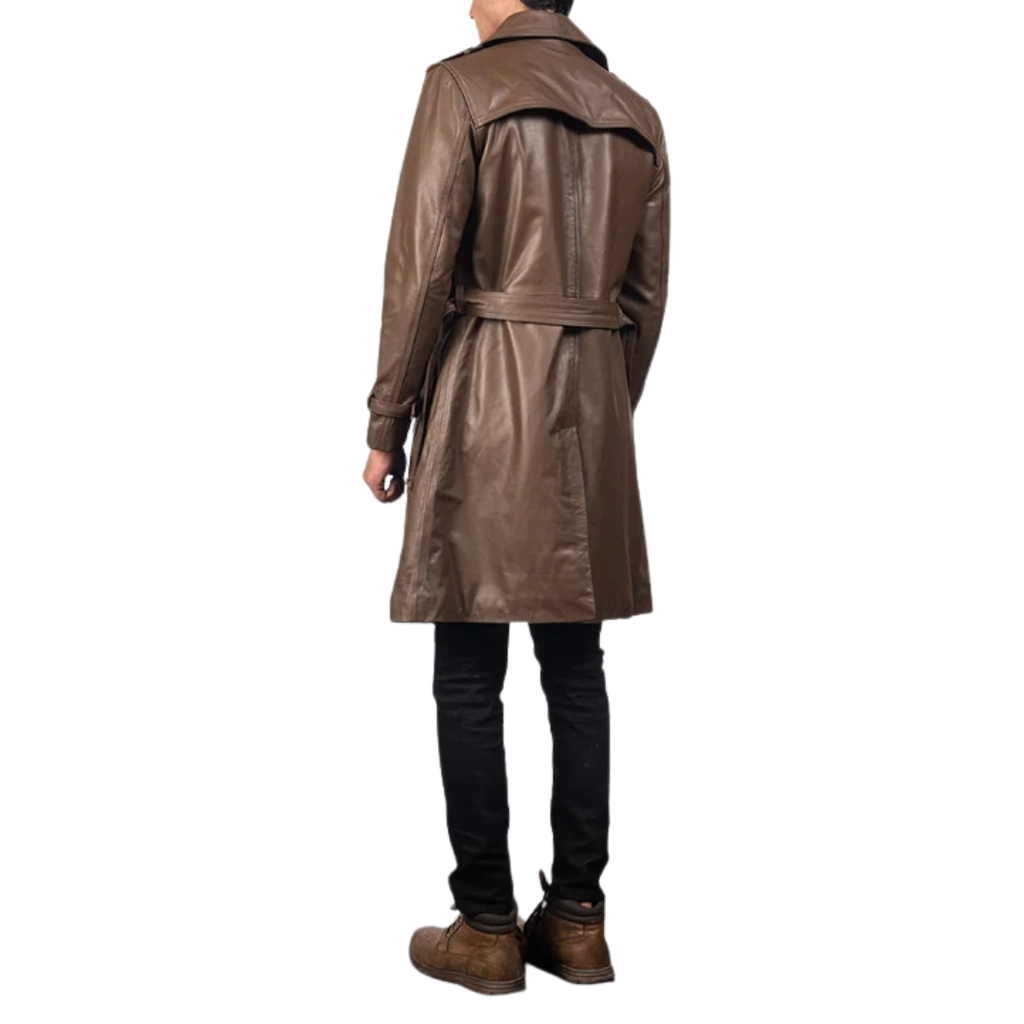 Royson Brown Leather Duster Coat for Men