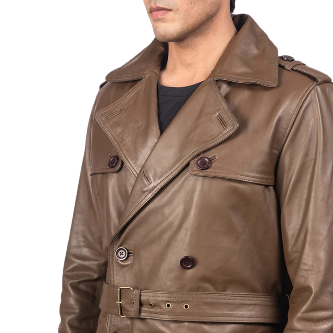Royson Brown Leather Duster Coat for Men