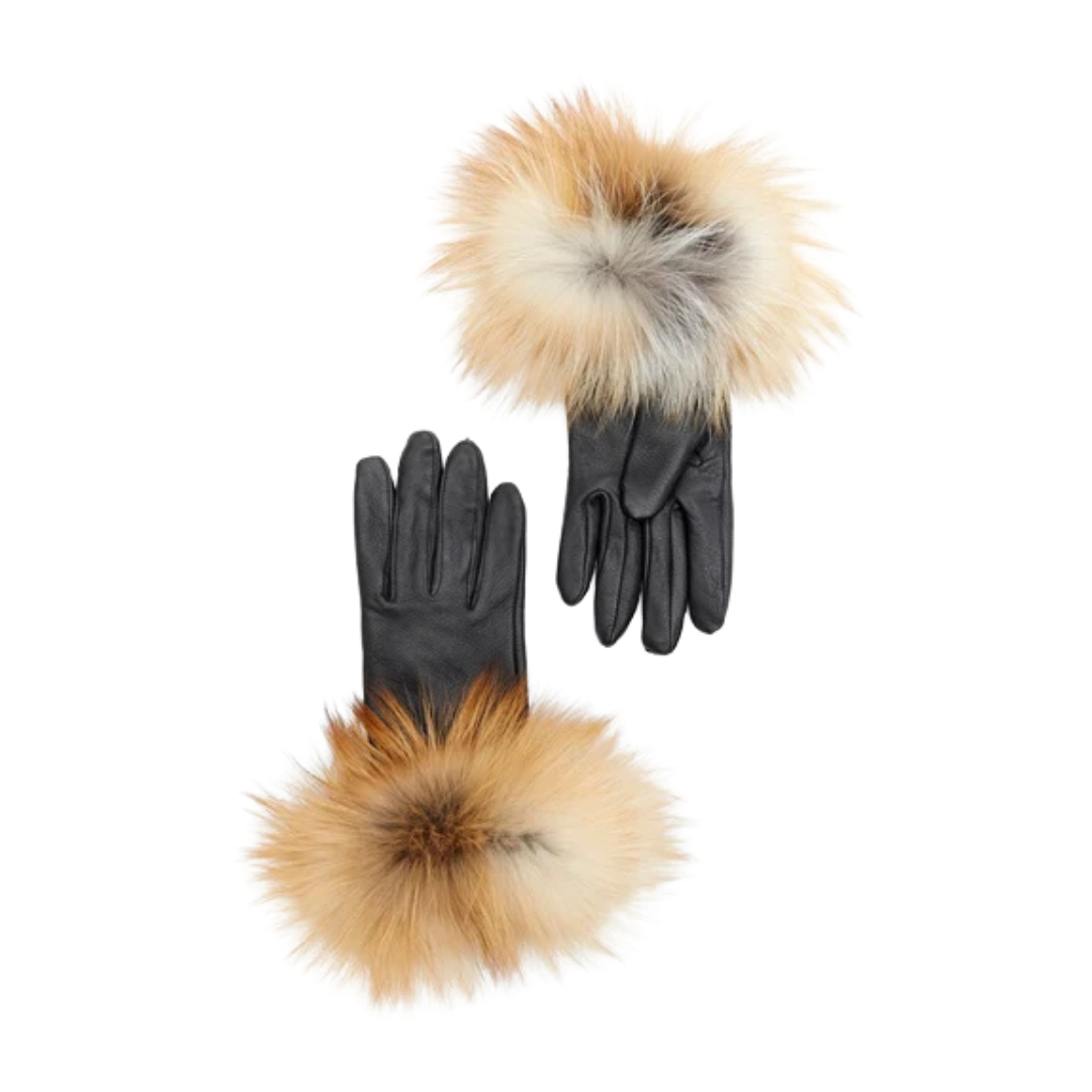 Gold Fox Fur-Trimmed Gloves – Elegant Luxury Winter Accessory