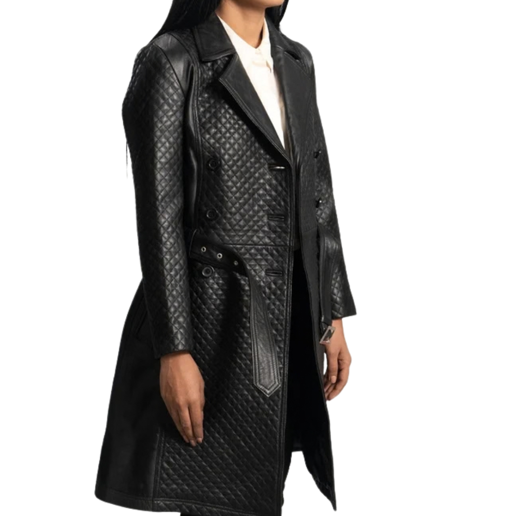 Sweet Susan Black Leather Trench Coat for Women
