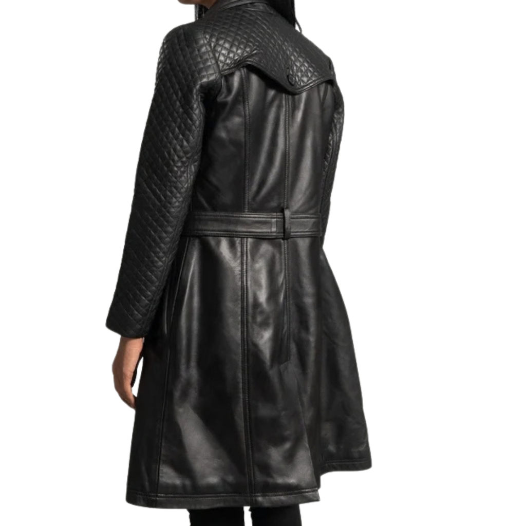 Sweet Susan Black Leather Trench Coat for Women