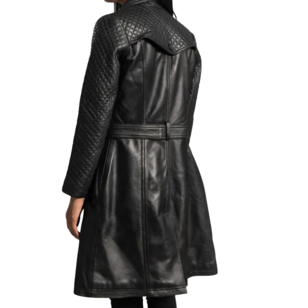 Sweet Susan Black Leather Trench Coat for Women