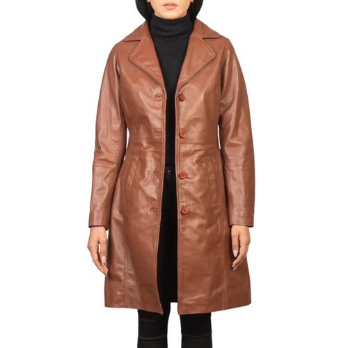 Alexis Brown Single-Breasted Leather Coat for Women
