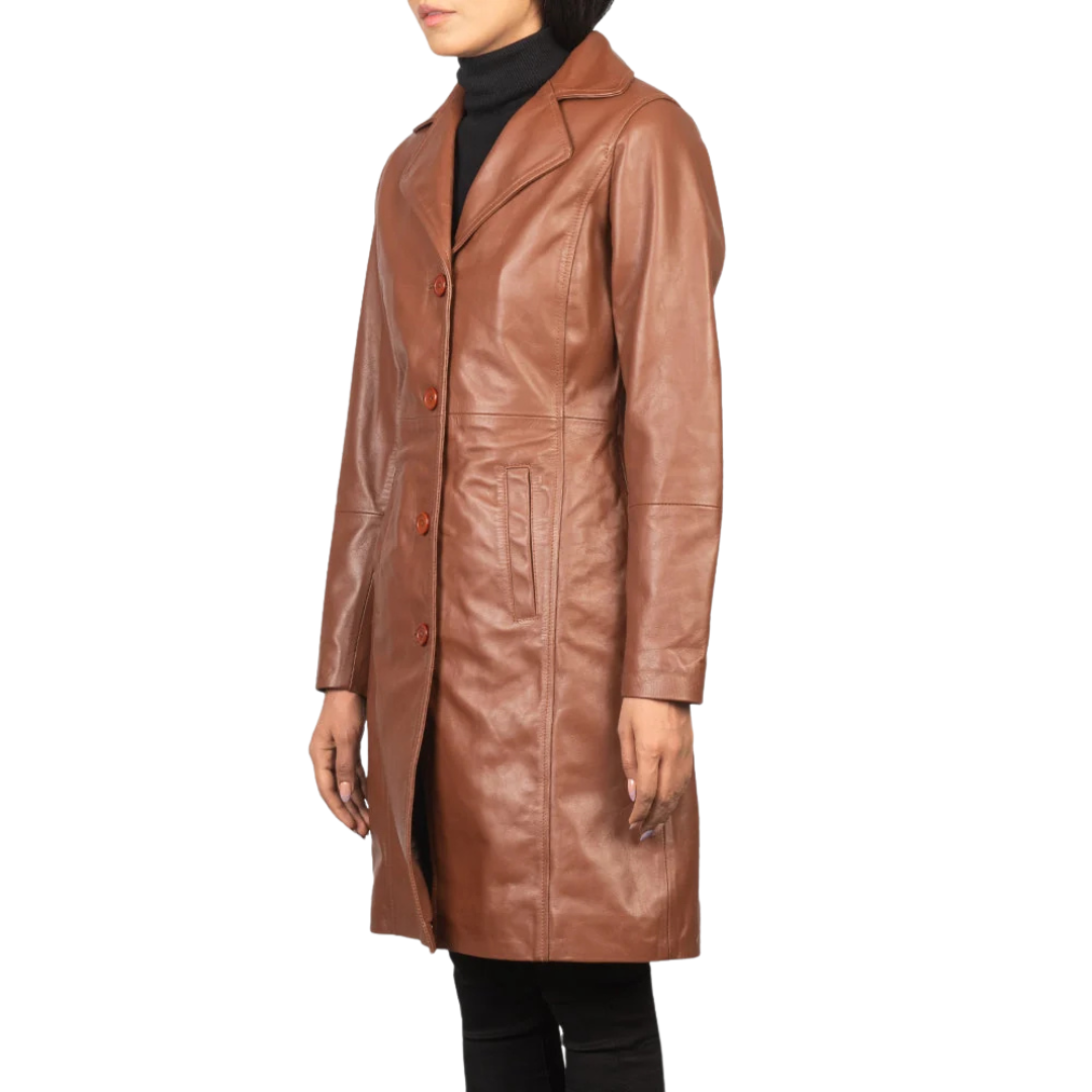 Alexis Brown Single-Breasted Leather Coat for Women