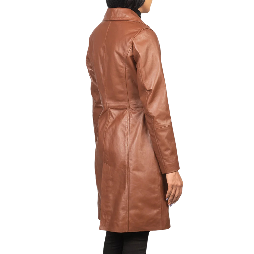 Alexis Brown Single-Breasted Leather Coat for Women