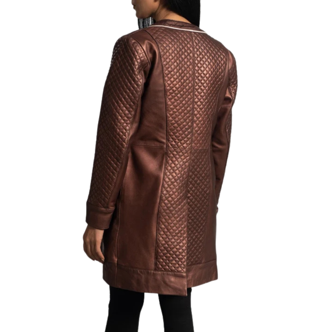 Trudy Lane Quilted Maroon Leather Coat for Women
