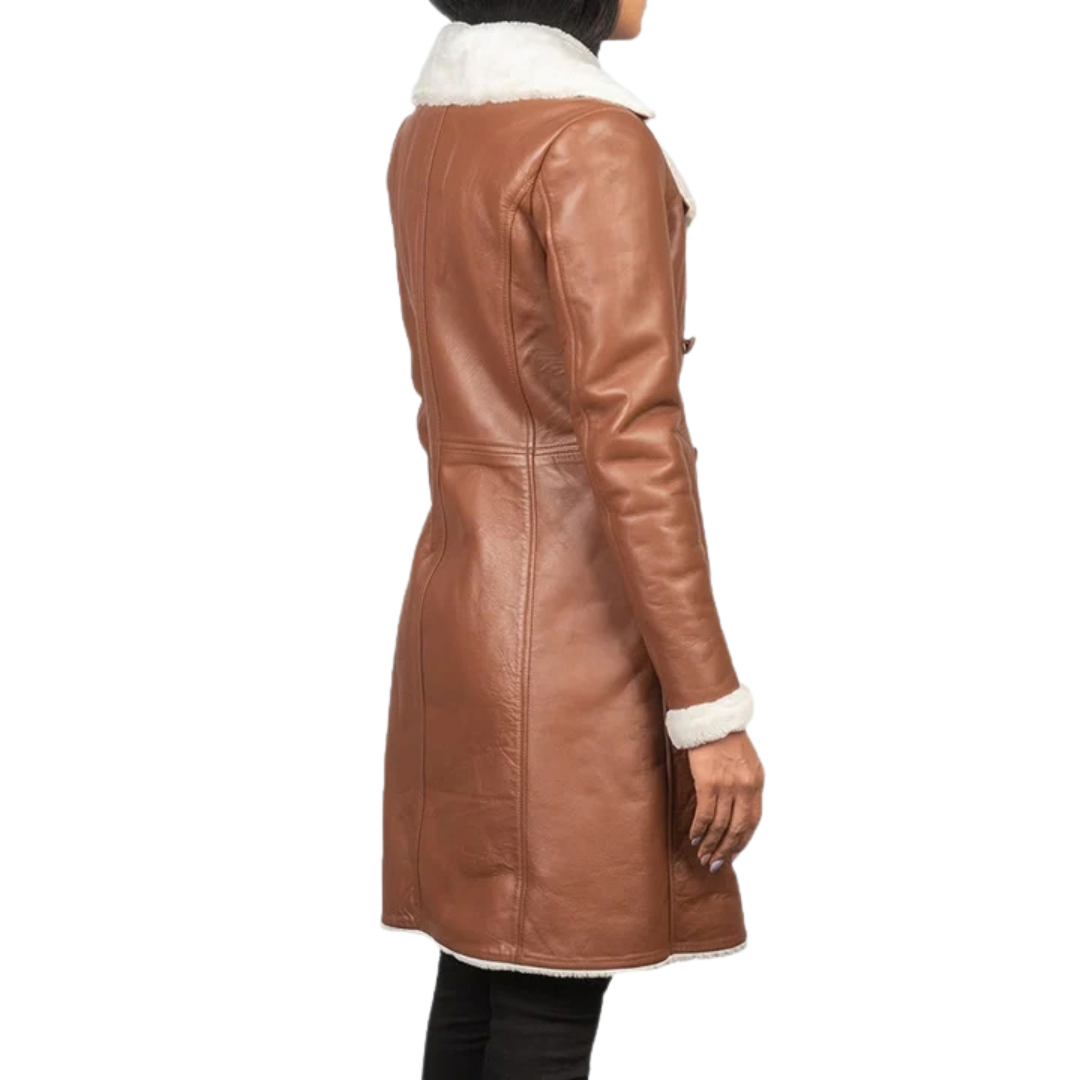 Amie Brown Double-Breasted Shearling Coat for Women
