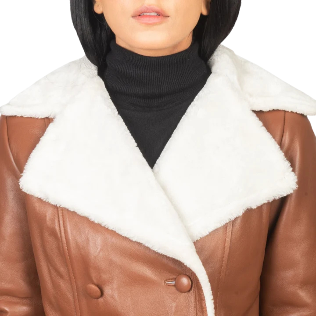 Amie Brown Double-Breasted Shearling Coat for Women