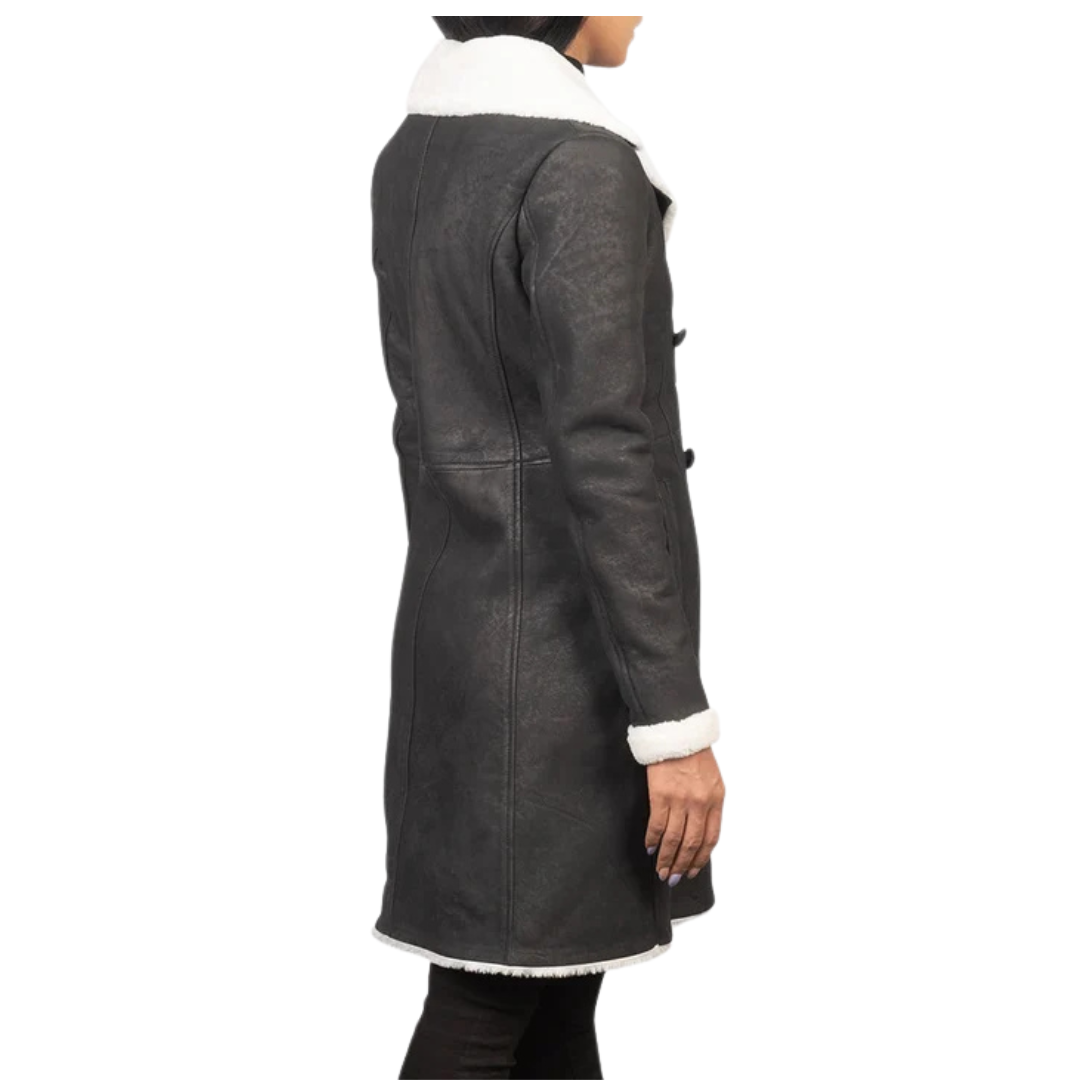 Amie Black Double-Breasted Shearling Coat for Women