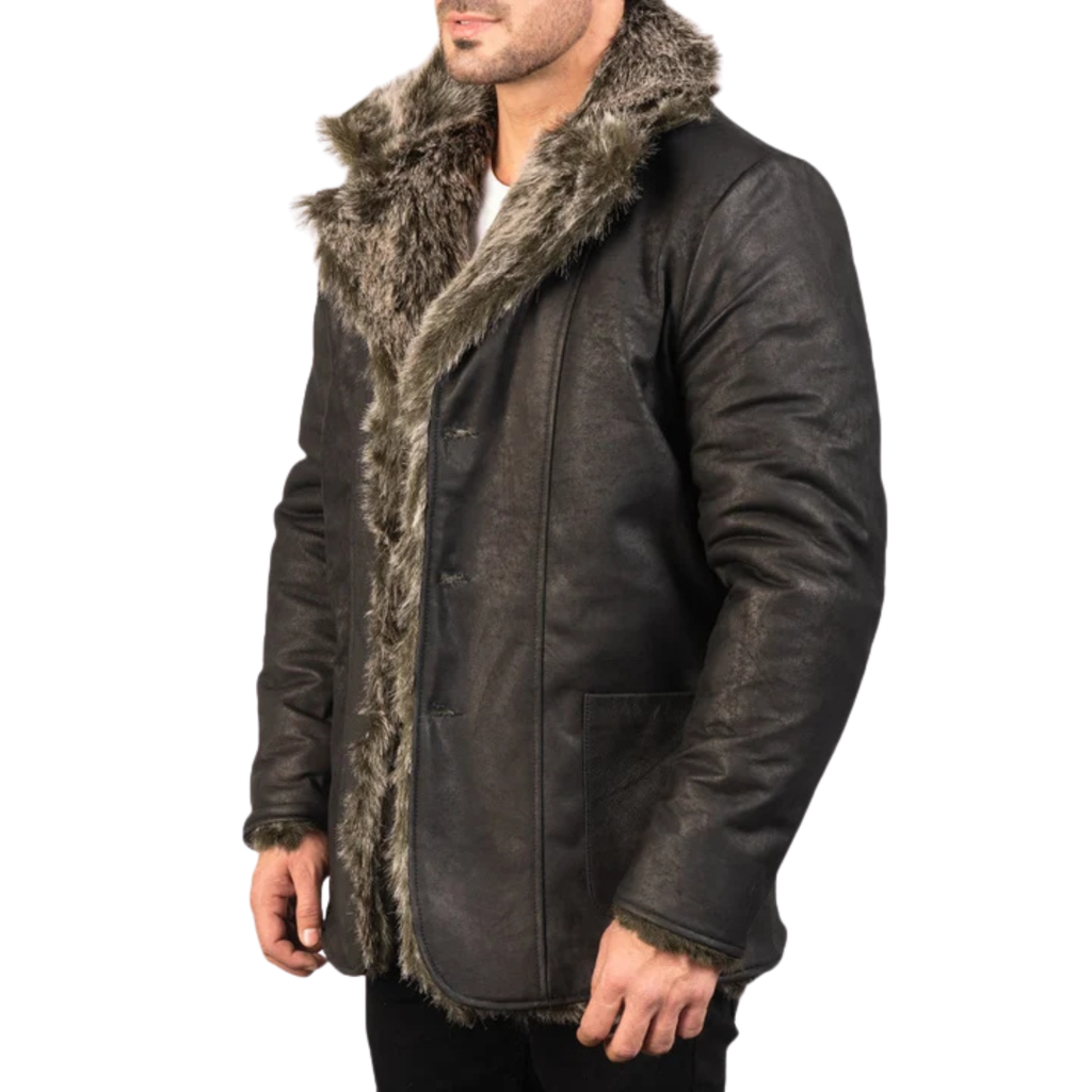 Furlong Black Leather Coat for Men