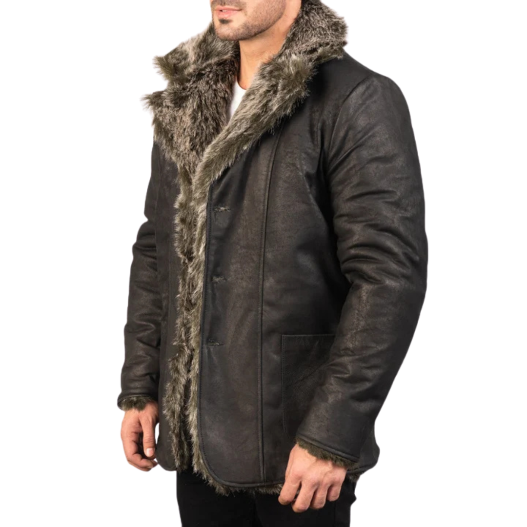 Furlong Black Leather Coat for Men