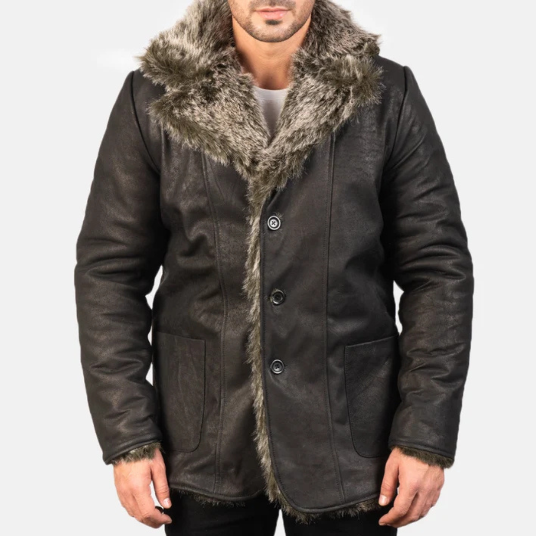 Furlong Black Leather Coat for Men