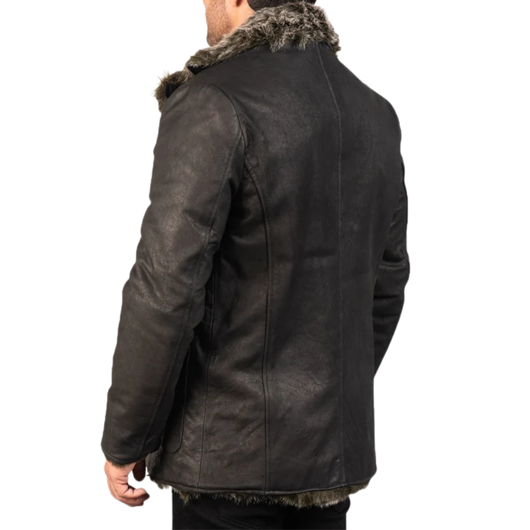 Furlong Black Leather Coat for Men