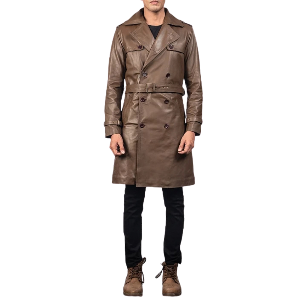 Royson Brown Leather Duster Coat for Men