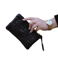 Coffer Mini Handwoven Leather Zipper Clutch – Burgundy