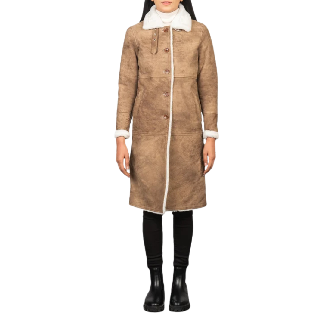 Alina Shearling Brown Leather Coat